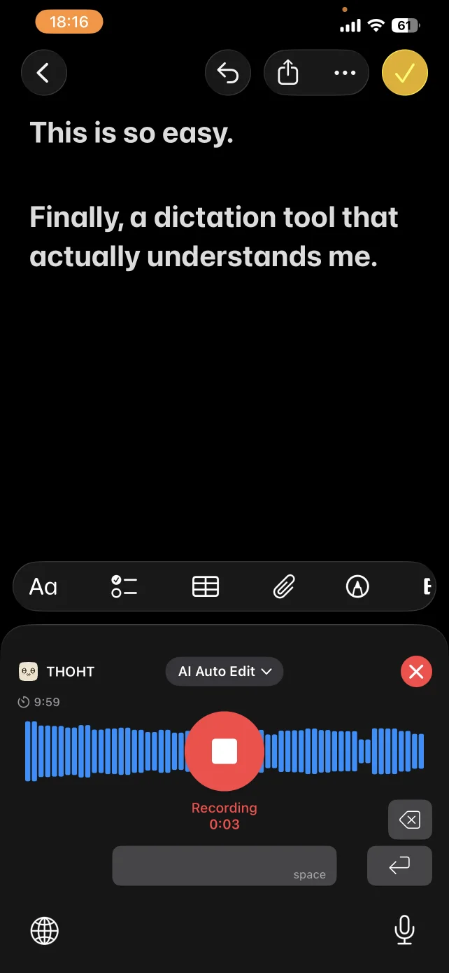 Typing + dictation keyboard — iPhone & iPad